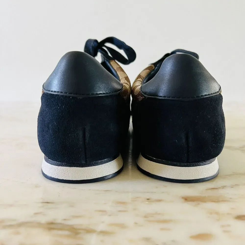 COACH Kelson Khaki Beige Midnight Navy Signature Jacquard Suede Sneakers - US 8